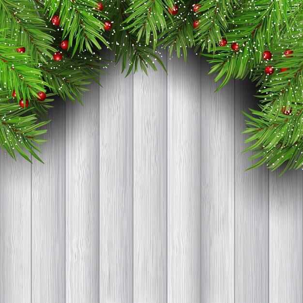 Free vector white wooden background with pine branches