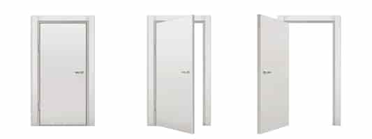 Free vector white wooden door in open closed ajar position