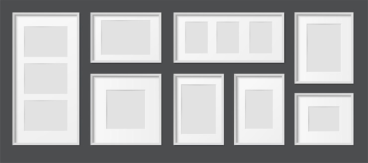 Free Vector white wooden and plastic rectangular realistic picture frames various sizes