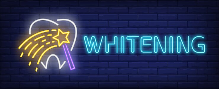 Free Vector whitening neon text with tooth and magic wand