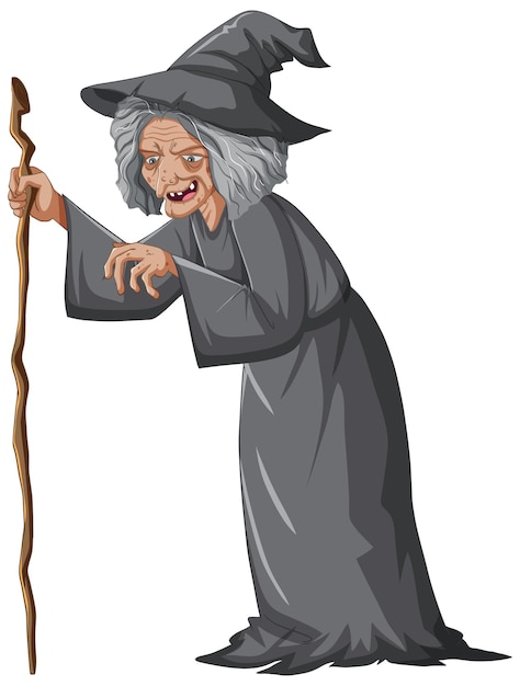 흰색 바탕에 사악한 오래 된 마녀 캐릭터