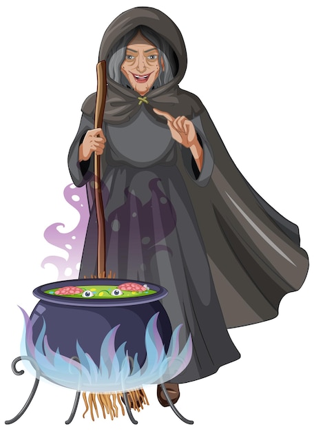 Free vector wicked old witch character on white background