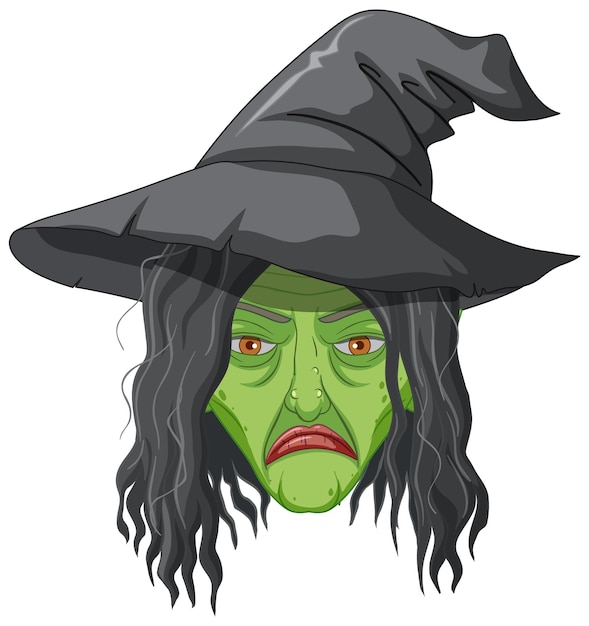 Wicked old witch face on white background