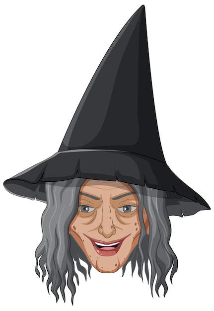 Wicked old witch face on white background