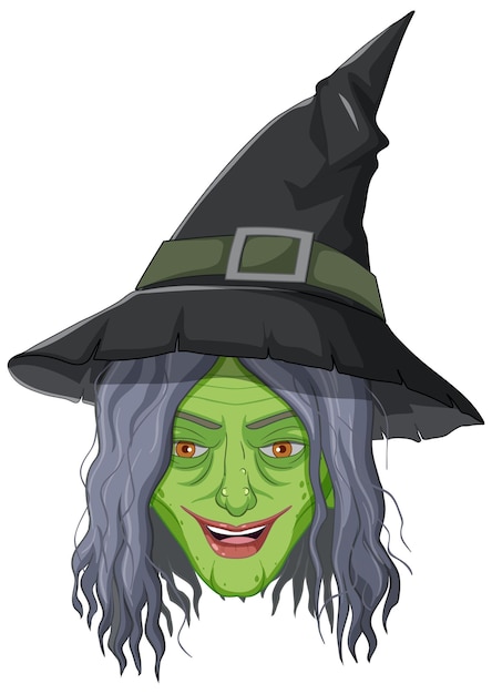 Wicked old witch face on white background