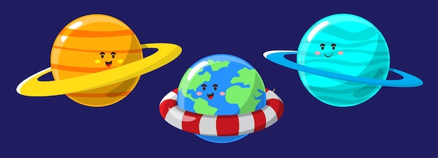 Free vector a wide range of space planet designs for producing cartoon and game illustrations or in print projects
