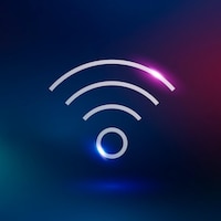 Wifi internet vector technology icon in neon purple on gradient background