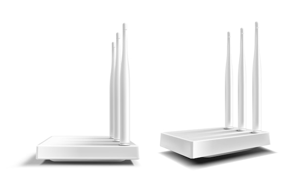 Router wifi, modem wireless a banda larga con antenne isolate su bianco