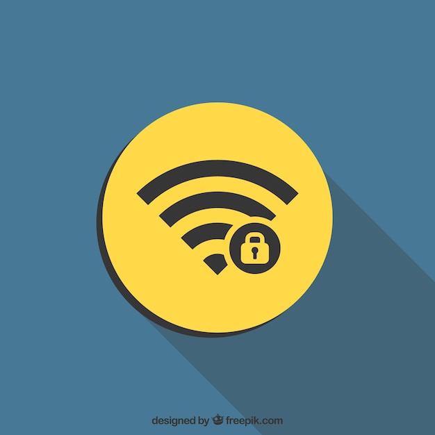 Wifi symbol background in flat design with a padlock