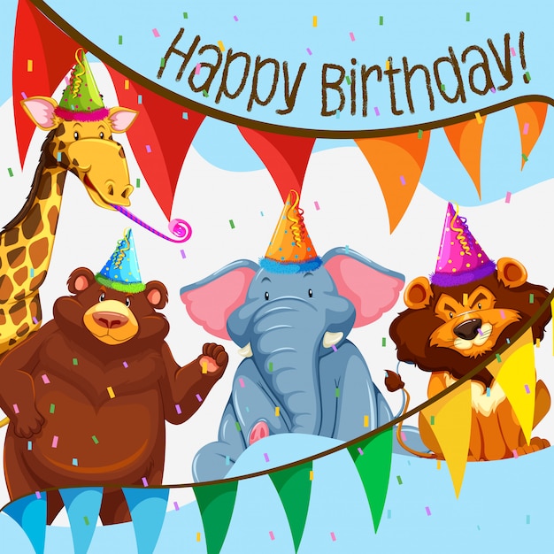 Free vector wild animal birthday party