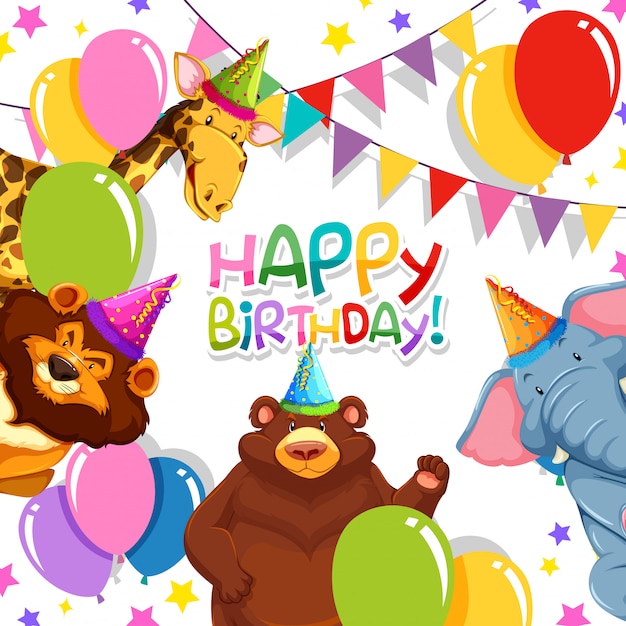 Free vector wild animal in birthday template