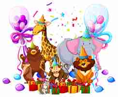 Free vector wild animal celebrate birthday