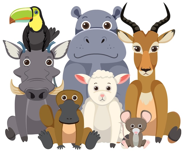 Free vector wild animal group on white background