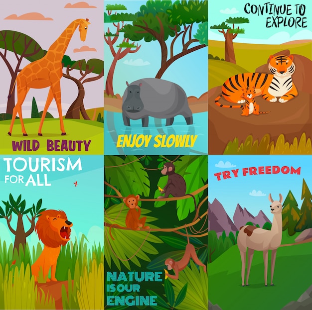 Free vector wild animals cards set