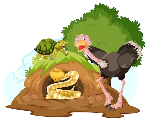 Free vector wild animals cartoon character with burrow