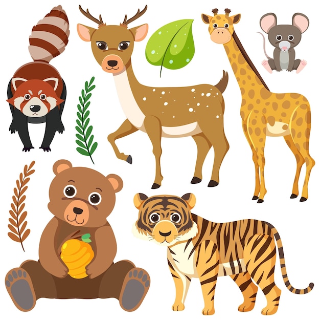 Free vector wild animals cartoon collection