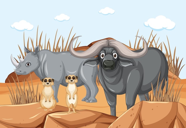 Free vector wild animals in desert forest landscape