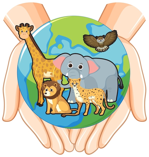 Free vector wild animals on earth planet