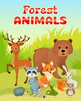 Free vector wild animals on edge of forest.