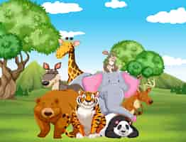 Free vector wild animals on the field