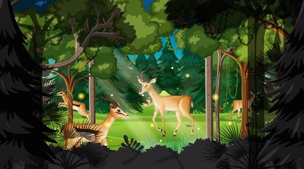 Дикие животные на фоне лесного пейзажа