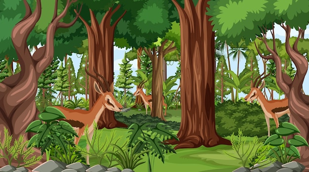 Vettore gratuito animali selvatici sullo sfondo del paesaggio della foresta