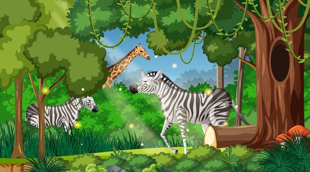 Wild animals in forest landscape background