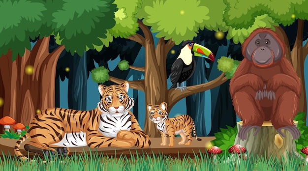 Wild animals in forest landscape background