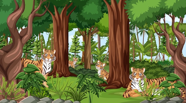 Wild animals in forest landscape background