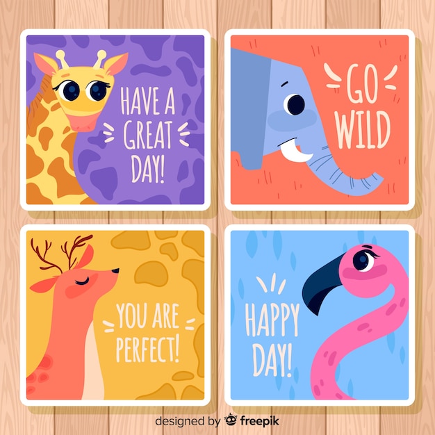 Wild animals greeting card collection. happy day