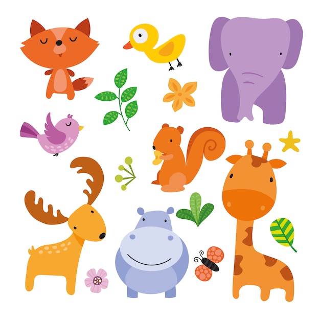 Бесплатное векторное изображение Коллекция иллюстраций диких животных