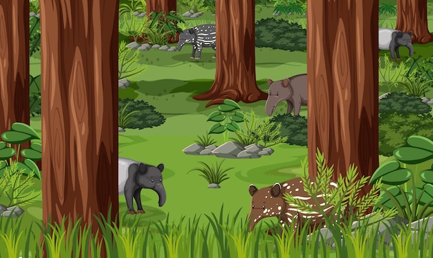 Дикие животные на фоне лесного ландшафта