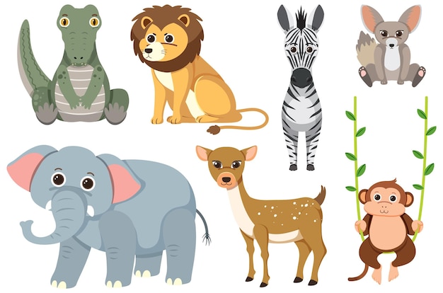 Бесплатное векторное изображение Дикие животные в простом стиле мультфильмов