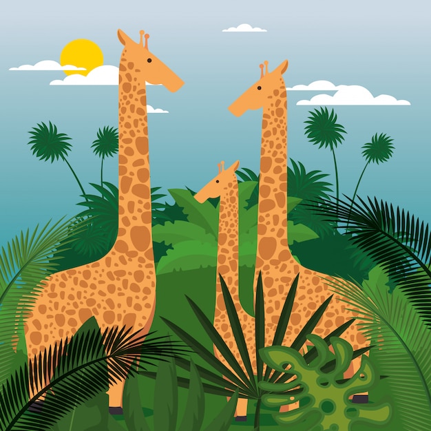 Free vector wild animals in the jungle scene