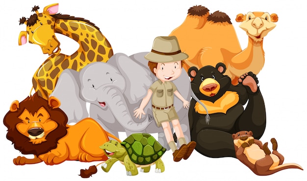 Free vector wild animals and safari kid