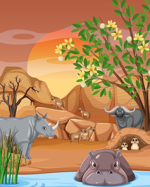 Free vector wild animals in savanna forest