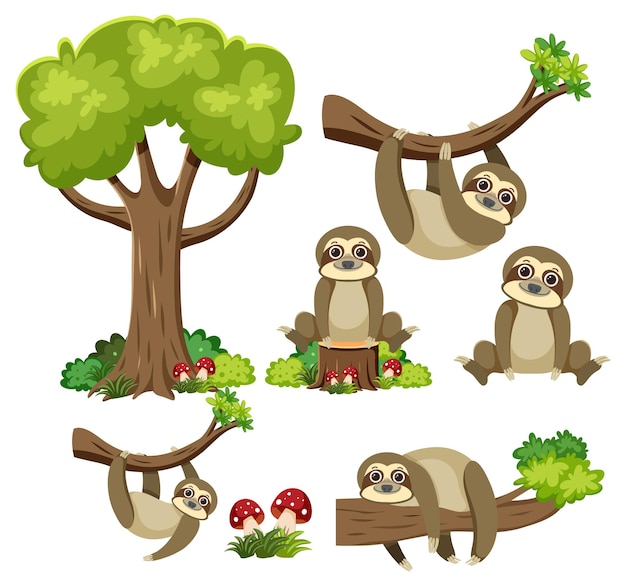 Free vector wild animals set with nature elements