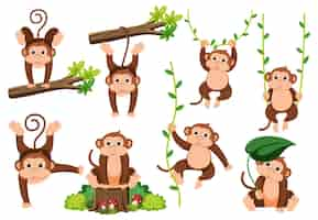 Free vector wild animals set with nature elements