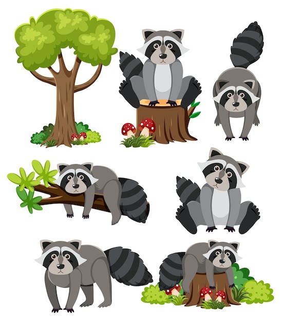 Free vector wild animals set with nature elements