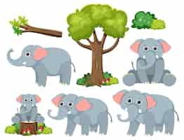Free vector wild animals set with nature elements