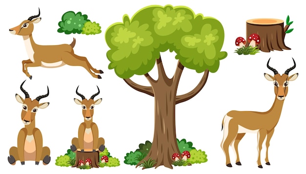 Free vector wild animals set with nature elements