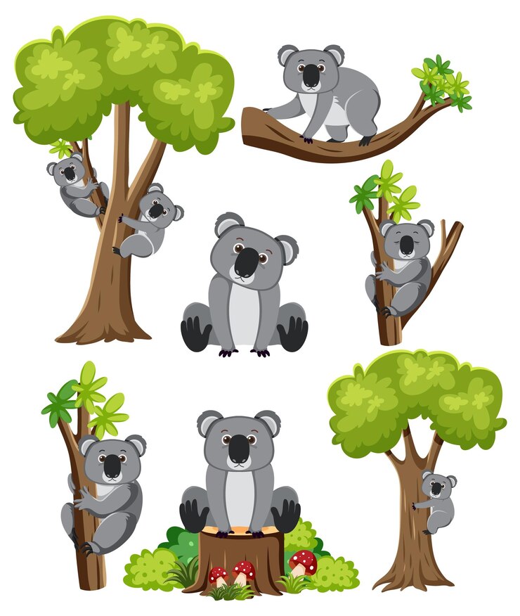 Free Vector wild animals set with nature elements