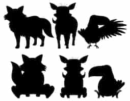 Free vector wild animals silhouette set in vector cartoon style
