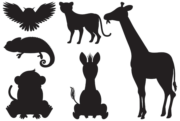 Free vector wild animals in simple silhouette cartoon style