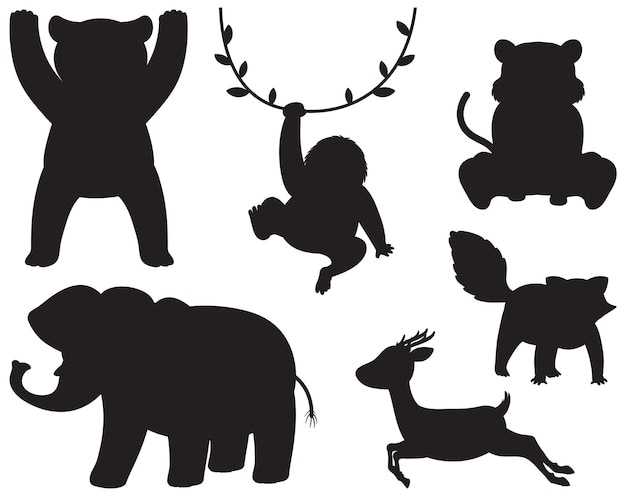 Free Vector wild animals in simple silhouette cartoon style