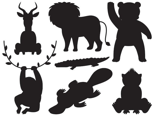 Free vector wild animals in simple silhouette cartoon style