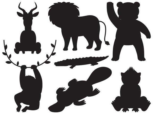 Free Vector wild animals in simple silhouette cartoon style