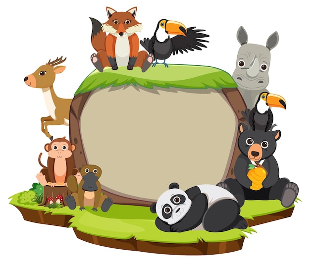 Free vector wild animals with blank board template