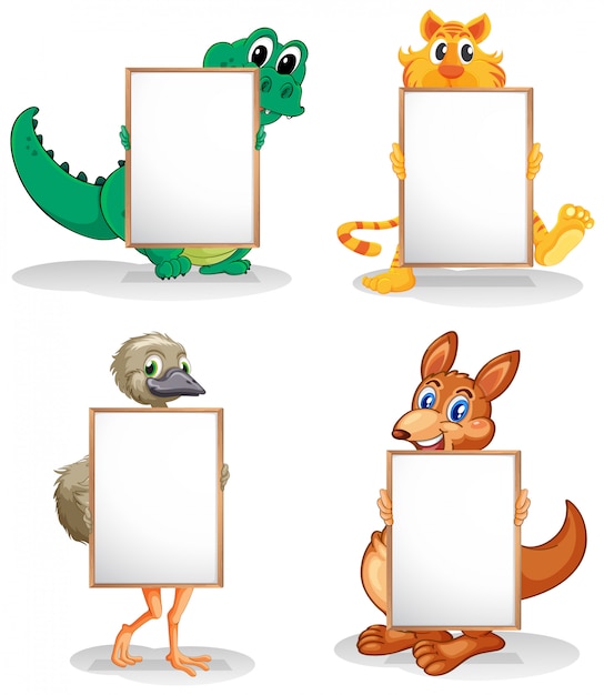 Free vector wild animals with empty bulletin boards