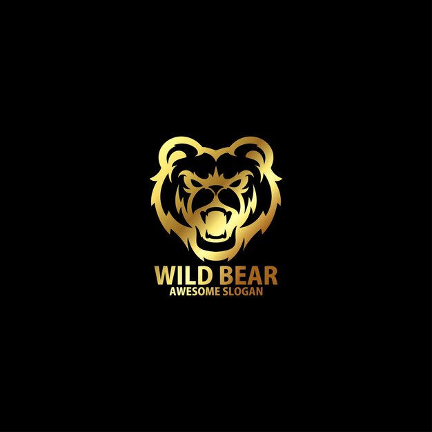豪華なロゴデザインのラインアートを持つ野生のクマ